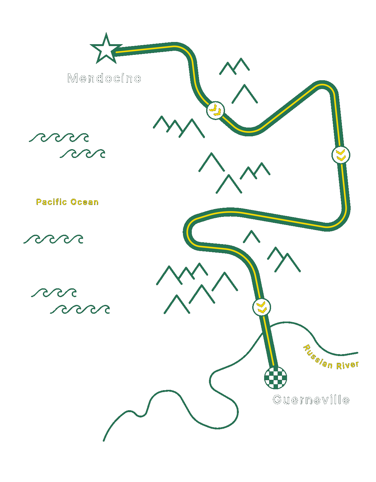Day 2 route map: Mendocino Headlands to River Electric